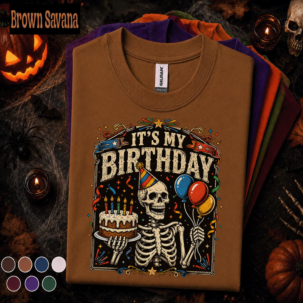 It's My Birthday Skeleton Shirt, Funny Birthday Halloween Tee, Spooky Birthday T Shirt, Skeleton Cake Party Tee, Retro Birthday Gift