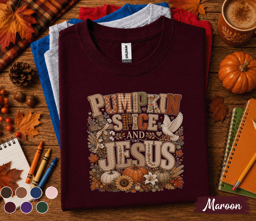 Pumpkin Spice And Jesus Shirt, Christian Fall Shirt, Faith Based Autumn Pumpkin Tee, Thanksgiving Christian Sweatshirt, Cozy Pumpkin Spice