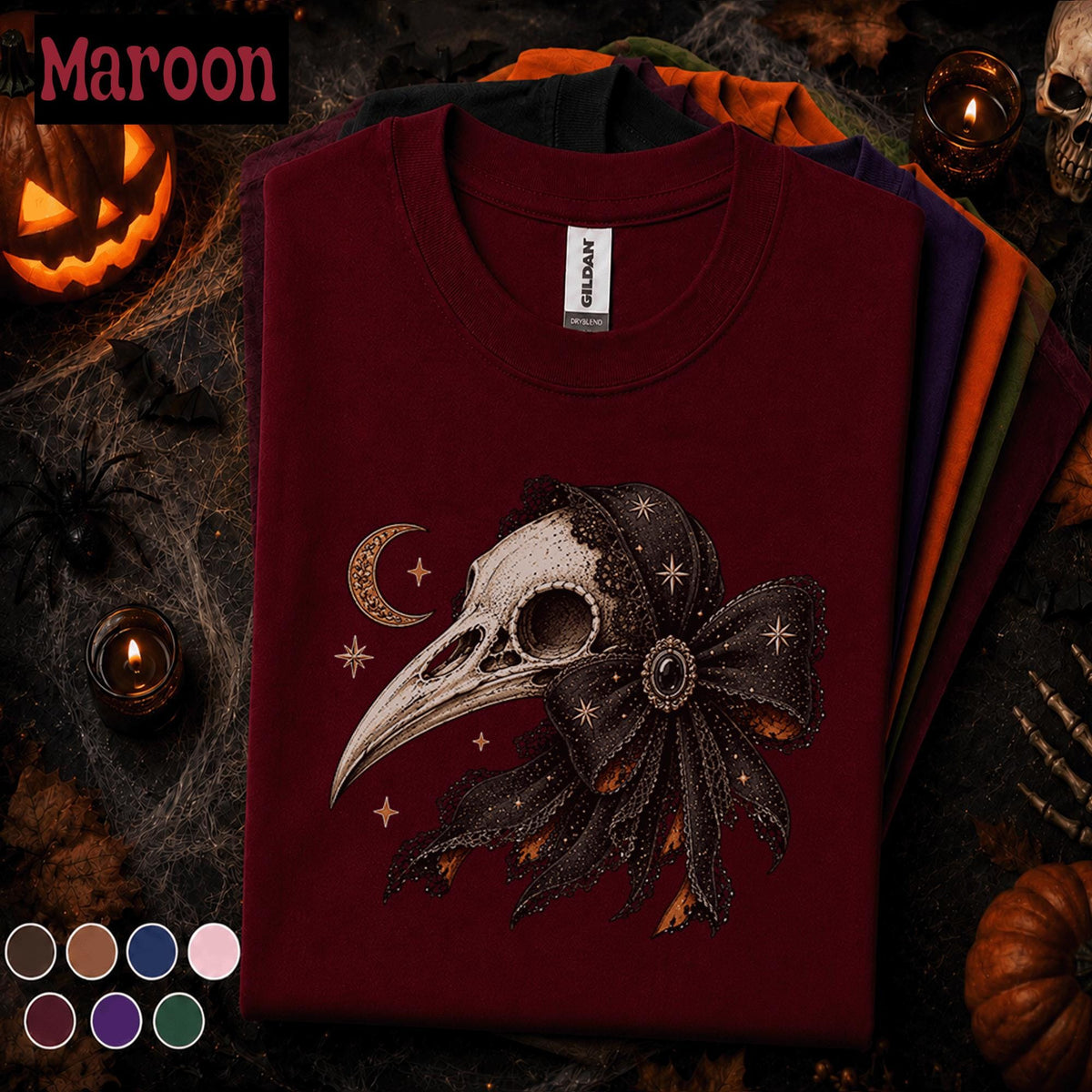 Gothic Raven Skull Halloween Shirt, Celestial Crow T Shirt, Spooky Season Tee, Dark Witchy Shirt, Halloween Goth Gift for Women