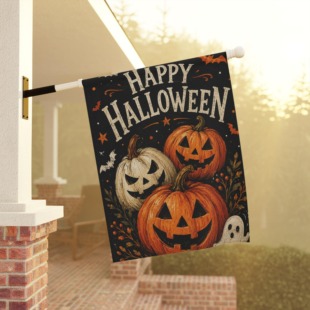 Happy Halloween Garden Flag, Pumpkin Jack O Lantern Yard Decor, Cute Ghost Spooky Flag, Vintage Orange Black Outdoor Porch Decoration