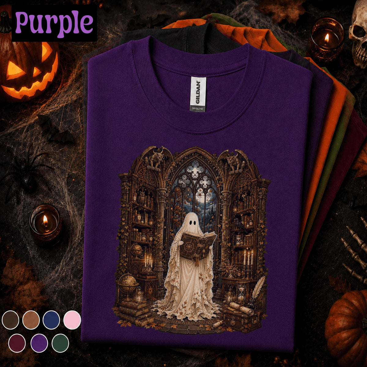 Ghost Library Halloween Shirt, Gothic Book Lover Tee, Spooky Reader Shirt, Haunted Library Gift, Dark Academia Ghost T Shirt, Fall Tee