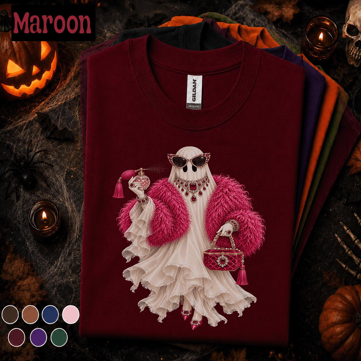 Glam Ghost Halloween Shirt, Pink Fashionista Ghost Tee, Luxury Spooky Season Shirt, Girly Halloween, Fabulous Ghost Gift for Women