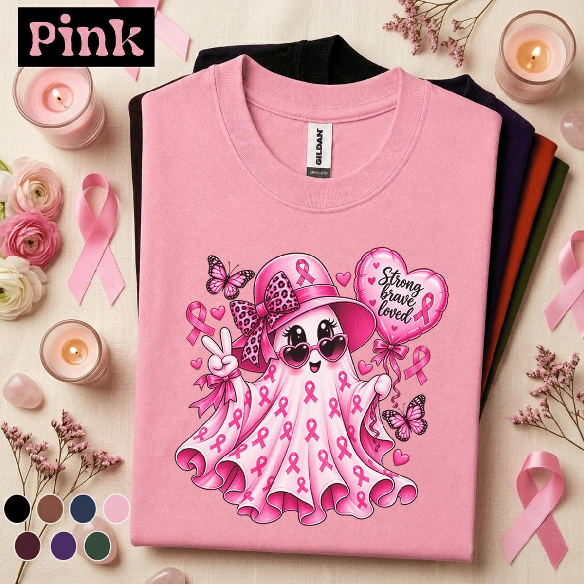 Breast Cancer Awareness Shirt, Pink Ribbon Ghost Tee