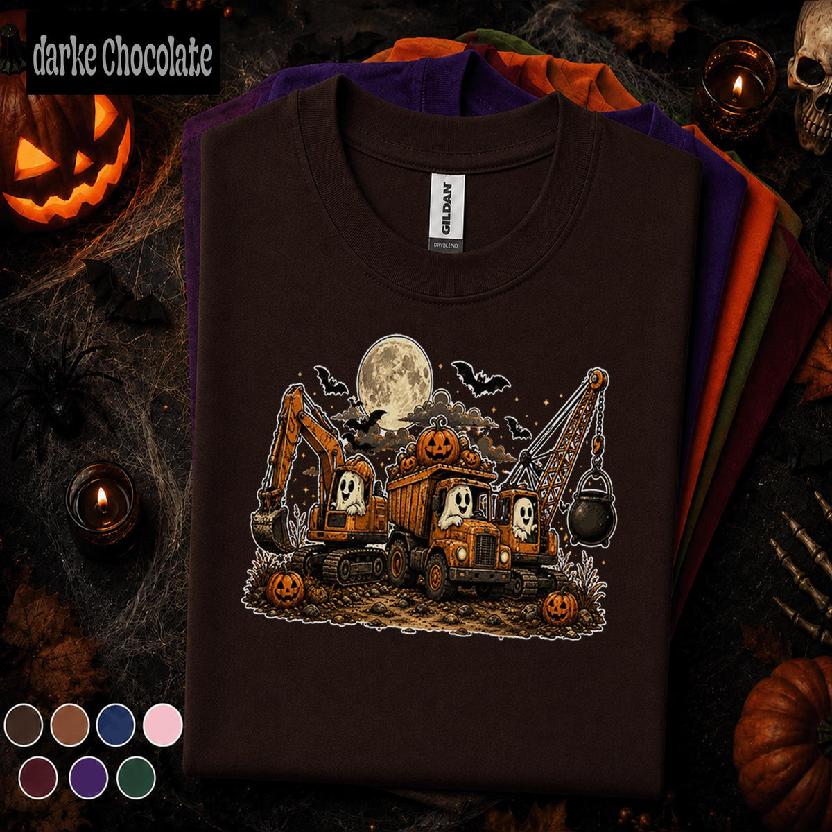 Halloween Construction Shirt, Ghost Excavator Tee, Spooky Dump Truck Shirt, Pumpkin Construction Crew Tee, Boys Halloween Truck Gift Kids