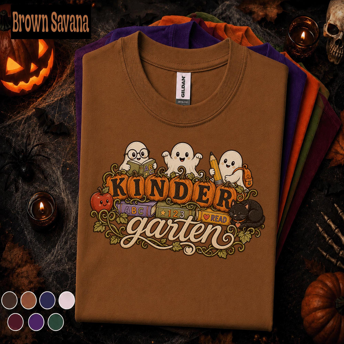 Kinder Garden Halloween Shirt, Cute Ghost Teacher Tee, Kindergarten Teacher Gift, Spooky School Shirt, Fall Classroom Halloween Tee
