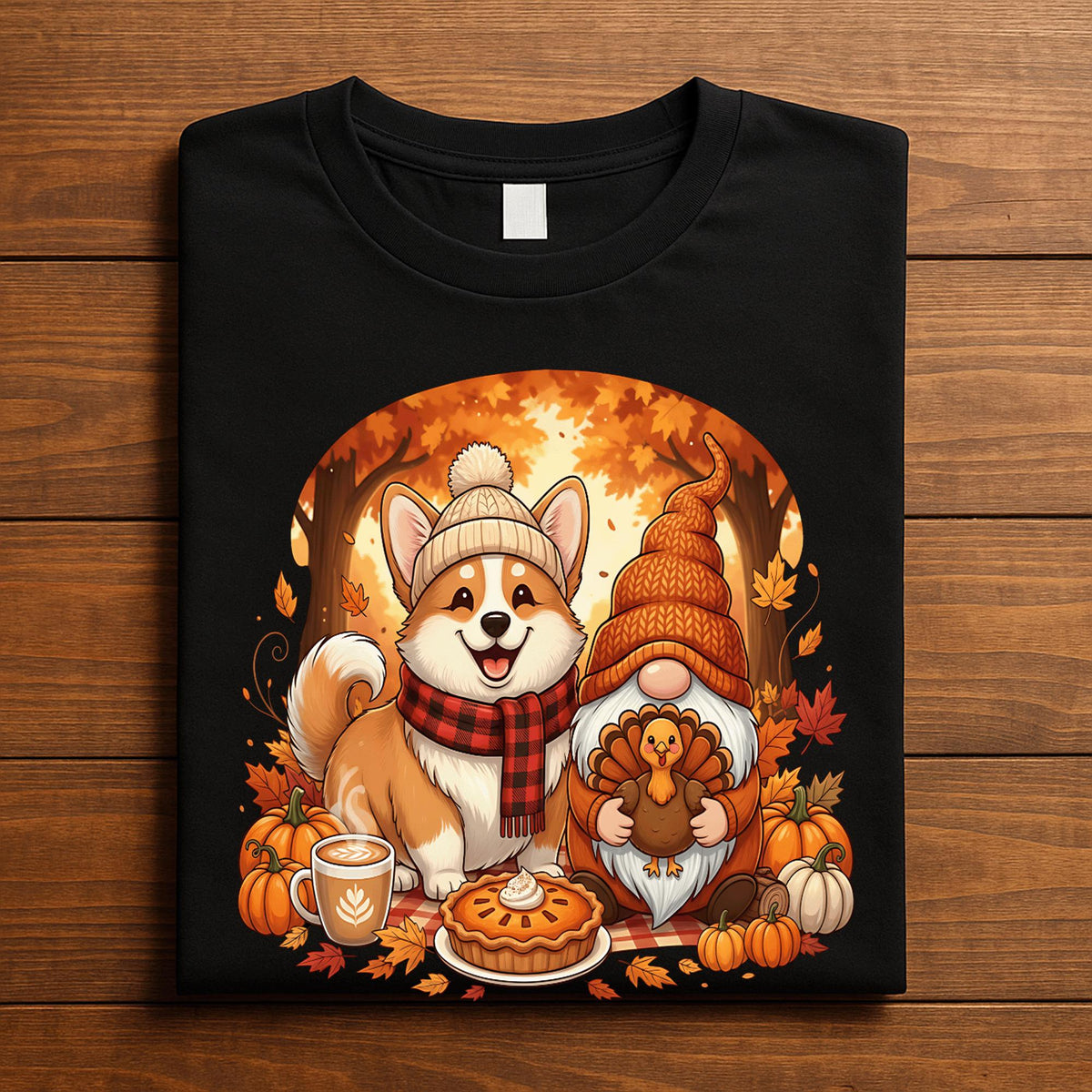 Cute Corgi Thanksgiving Gnome Shirt, Fall Pumpkin Pie Coffee Dog Shirt, Thanksgiving Dog Tee, Dog Thanksgiving Sweatshirt