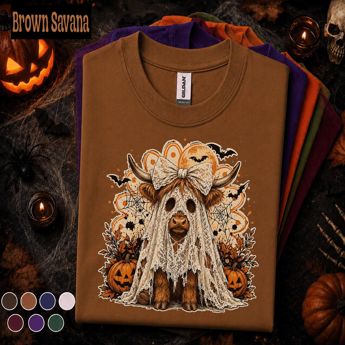 Highland Cow Halloween Shirt, Ghost Costume Cow Tee, Cute Spooky Season Tshirt, Pumpkin Fall Tee, Farmhouse Halloween Gift