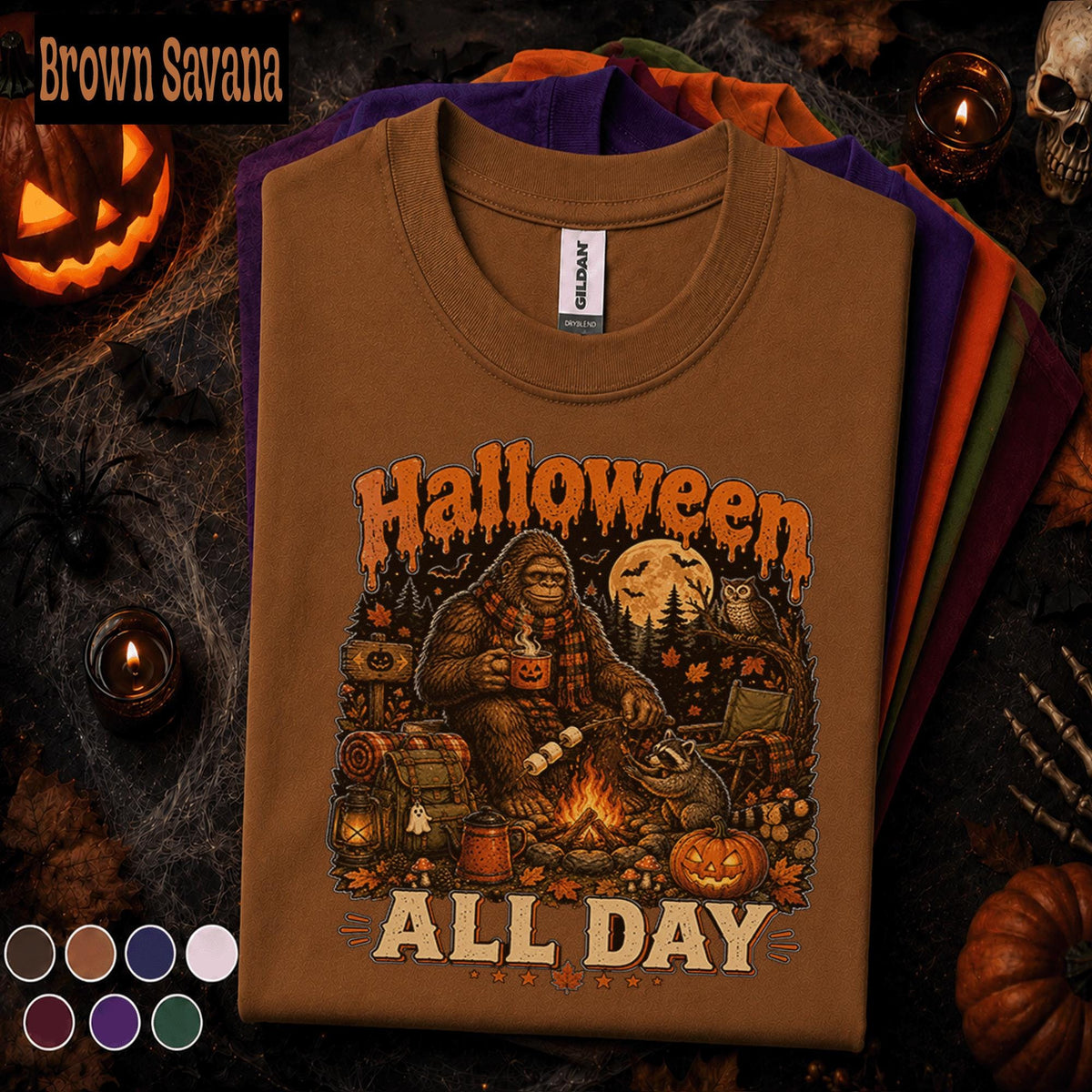 Bigfoot Halloween Shirt, Sasquatch Camping Tee, Halloween All Day Shirt, Spooky Campfire Cryptid Tee, Fall Gift for Bigfoot Lovers