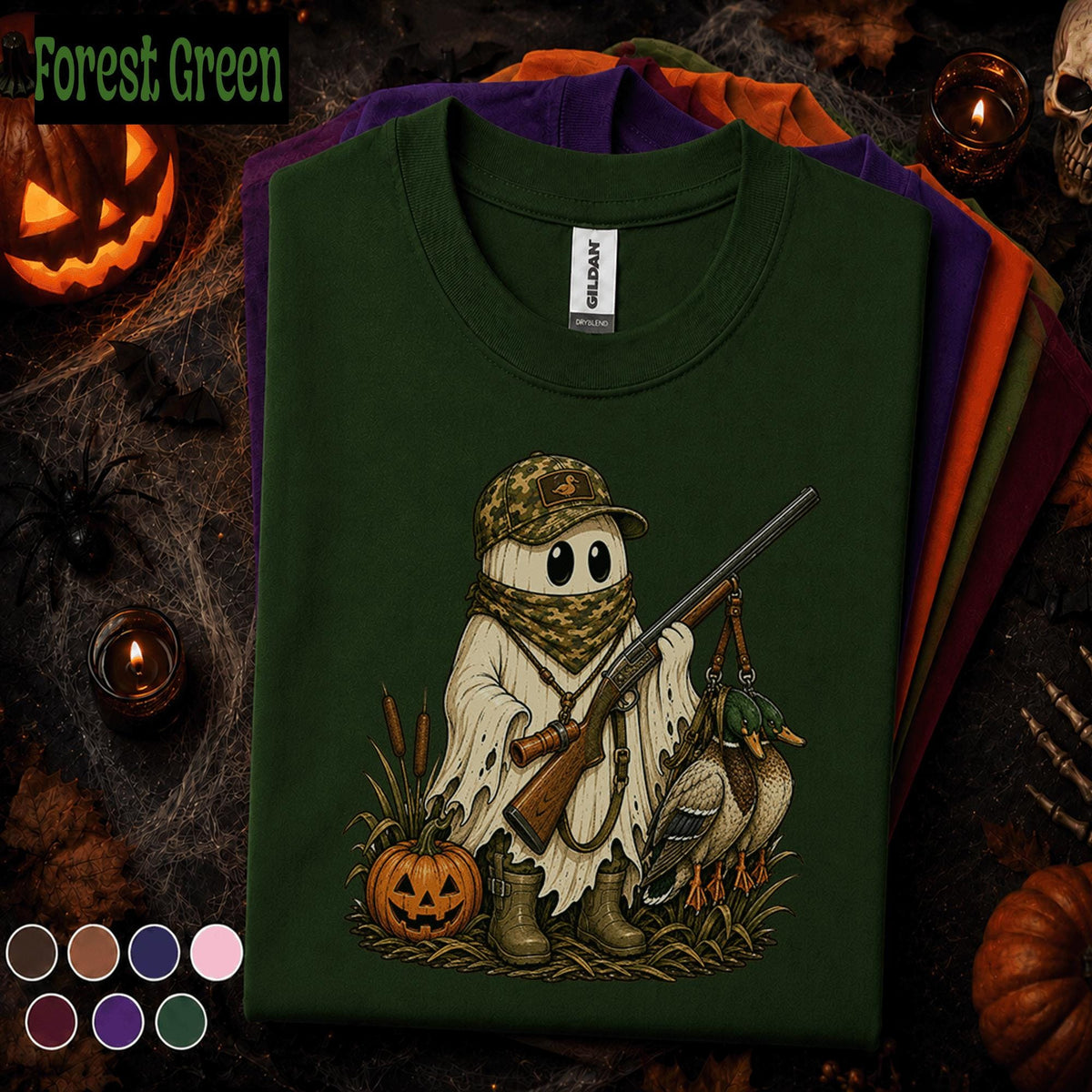 Ghost Duck Hunter Halloween Shirt, Funny Hunting Ghost Tee, Spooky Waterfowl Hunter Gift, Pumpkin Duck Hunting Shirt, Camo Fall Tee