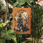 Vintage Halloween Garden Flag | Orange Black Cat Witch Yard Decor | Spooky Pumpkin BOO Banner, Halloween Decoration, Ghost Garden Flag