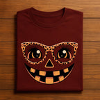 Leopard Pumpkin Face Shirt, Trendy Halloween Tee for Women