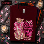 Breast Cancer Awareness Shirt, In October We Wear Pink Tee, Pink Ribbon Leopard Shirt, Pink Out Breast Cancer Support Gift for Women
