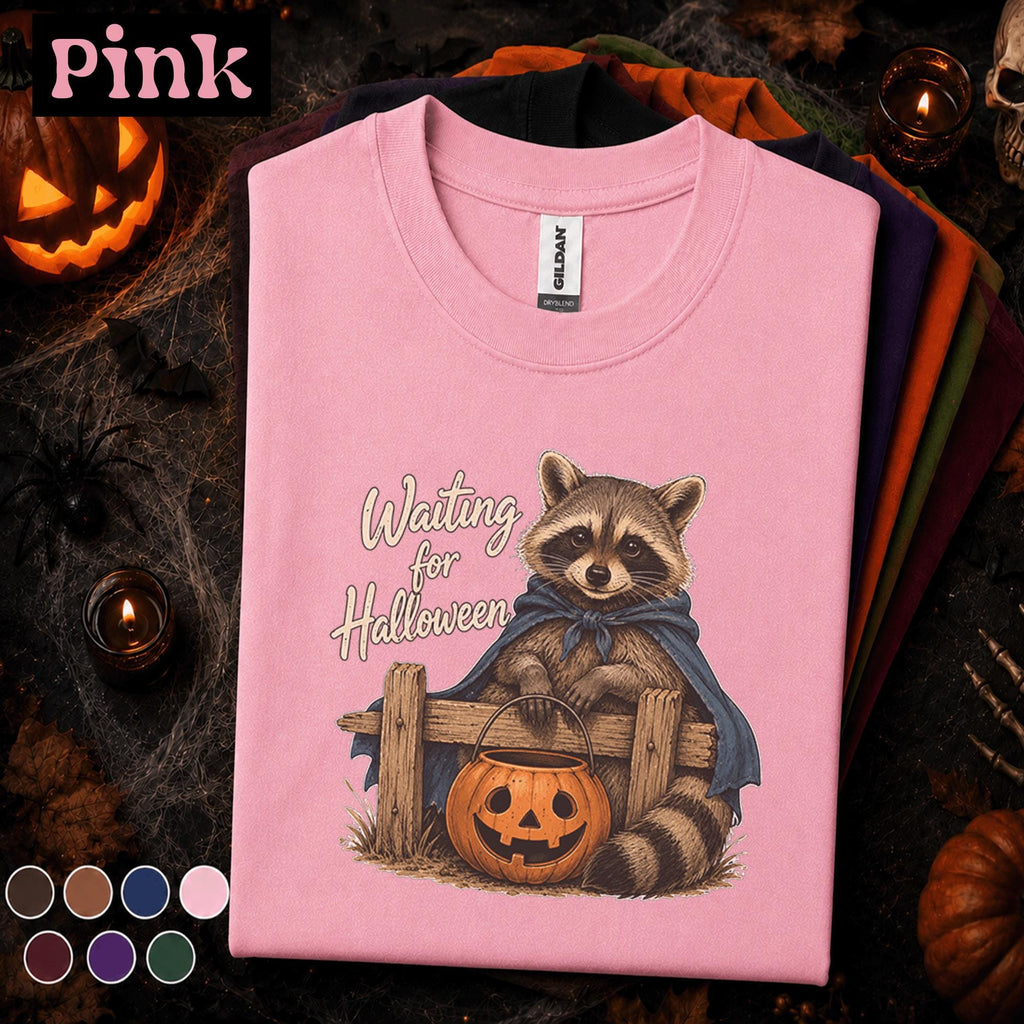 Waiting for Halloween Raccoon Shirt, Cute Raccoon Tee, Pumpkin Trick or Treat Shirt, Vintage Spooky Season Halloween Gift