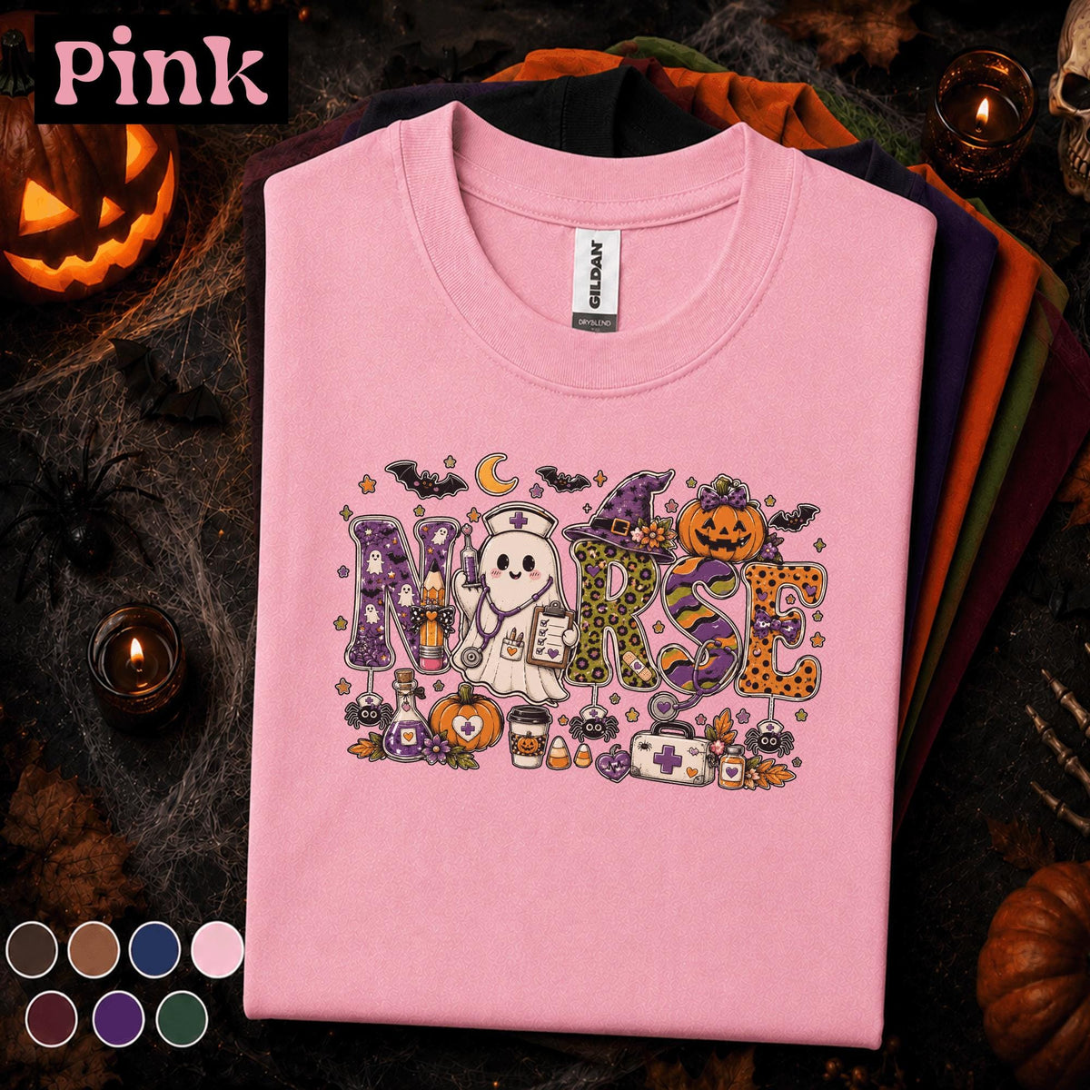 Cute Nurse Halloween Shirt, Ghost Nurse Pumpkin Tee, Spooky Healthcare Worker Shirt, Witchy Medical Halloween Gift for Nurses Women