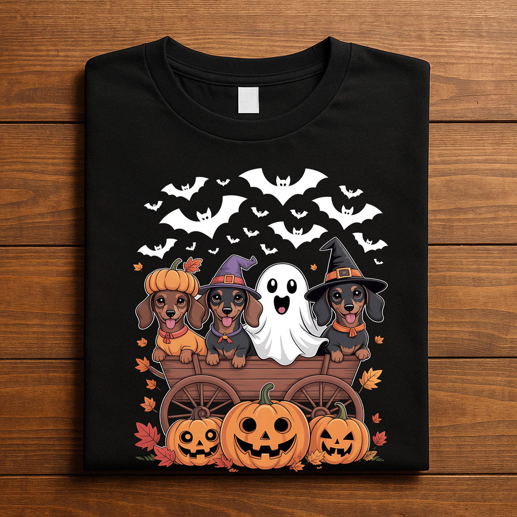 Halloween Dogs Pumpkin Wagon Shirt Puppy Ghost Witches Fall Pet Lover Costume T-Shirt Spooky Dog Mom Sweatshirt , Dachshund Halloween Shirt