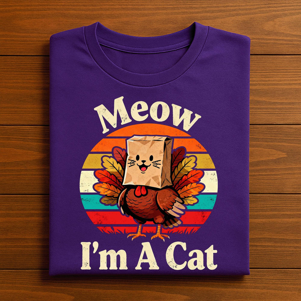 Meow I’m A Cat Thanksgiving Shirt, Funny Turkey Cat Costume Tee, Fall Humor for Friendsgiving & Holiday Dinner, Gift Thanksgiving Sweatshirt