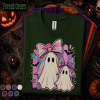 Cute Ghost Halloween Shirt, Coquette Bow Ghost Tee, Pink Spooky Season T Shirt, Kawaii Matching Ghosts, Girly Halloween Gift for Women