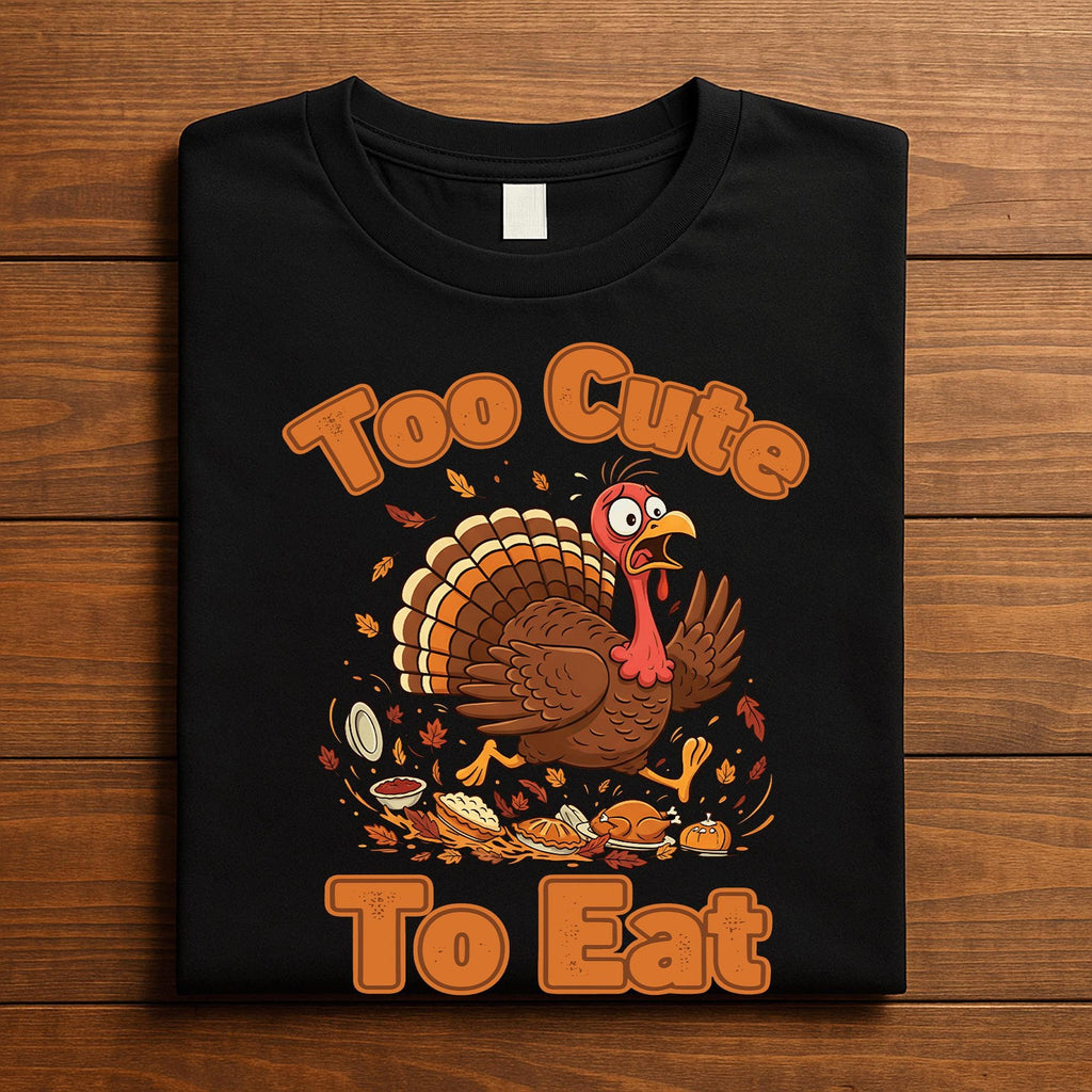 Thanksgiving Turkey Humor Shirt Too Cute To Eat Autumn Funny Fall Harvest Feast Day Gift Tee Retro Cute Turkey Tee, Funny Thanksgiving Shirt