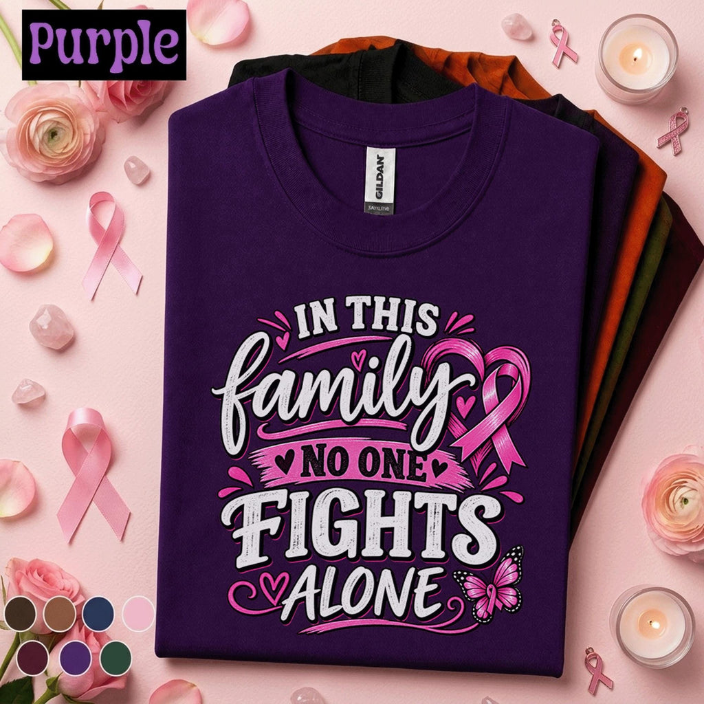 Breast Cancer Awareness Shirt, No One Fights Alone Tee, Pink Ribbon Family Support Shirt, Cancer Fighter Gift, October Pink Out Tee
