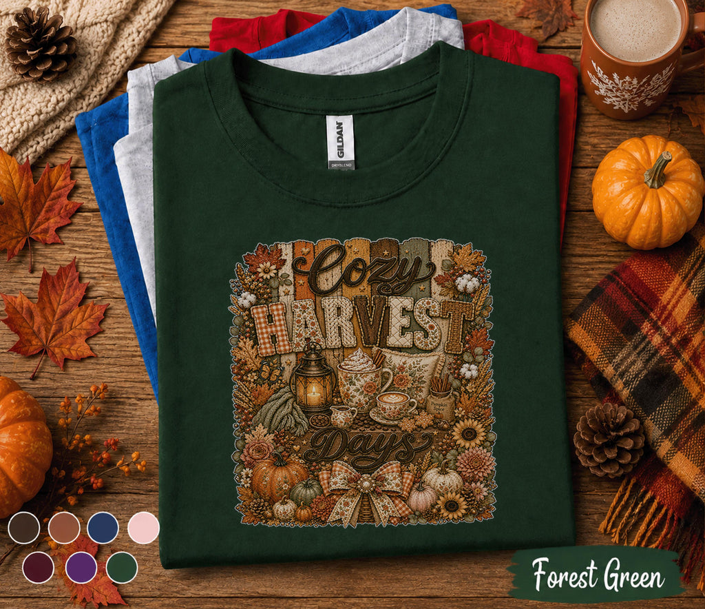 Cozy Harvest Days Shirt, Fall Coffee Lover Tee, Autumn Pumpkin Shirt, Thanksgiving Outfit, Rustic Cozy Season Sweatshirt Gift