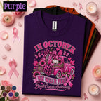 Breast Cancer Awareness Shirt, In October We Wear Pink Tee, Pink Ribbon Fall Truck Shirt, Survivor Fighter Support Gift for Women Mom