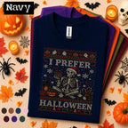 I Prefer Halloween Christmas Shirt, Skeleton Santa Spooky Holiday Tee, Funny Halloween Christmas T Shirt, Gothic Xmas Skeleton Gift Tee