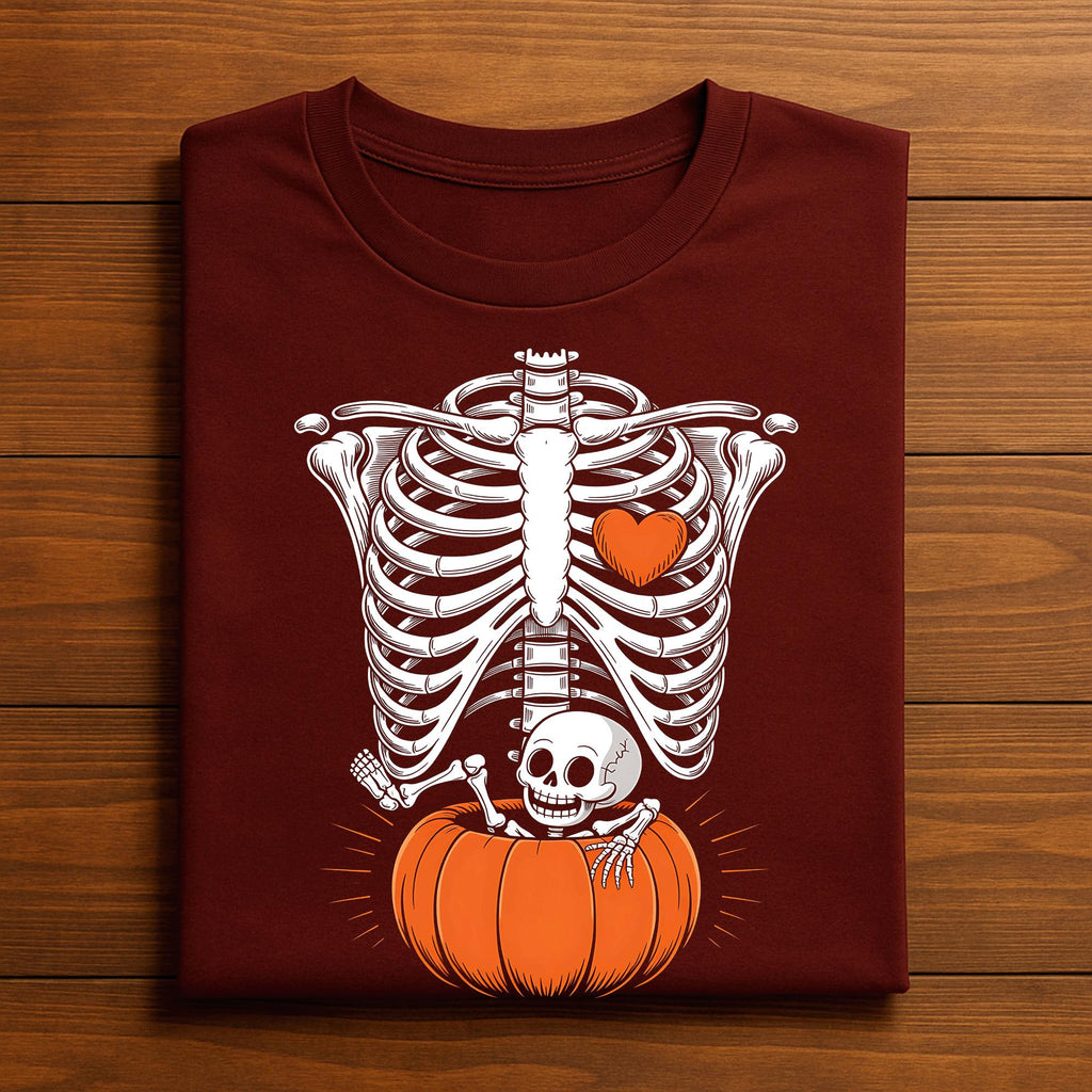 Women Skeleton Pregnancy Announcement Mom Halloween, Announcement Pregnant Halloween Shirt, Baby Skeleton Pumpkin Shirt