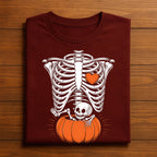 Women Skeleton Pregnancy Announcement Mom Halloween, Announcement Pregnant Halloween Shirt, Baby Skeleton Pumpkin Shirt