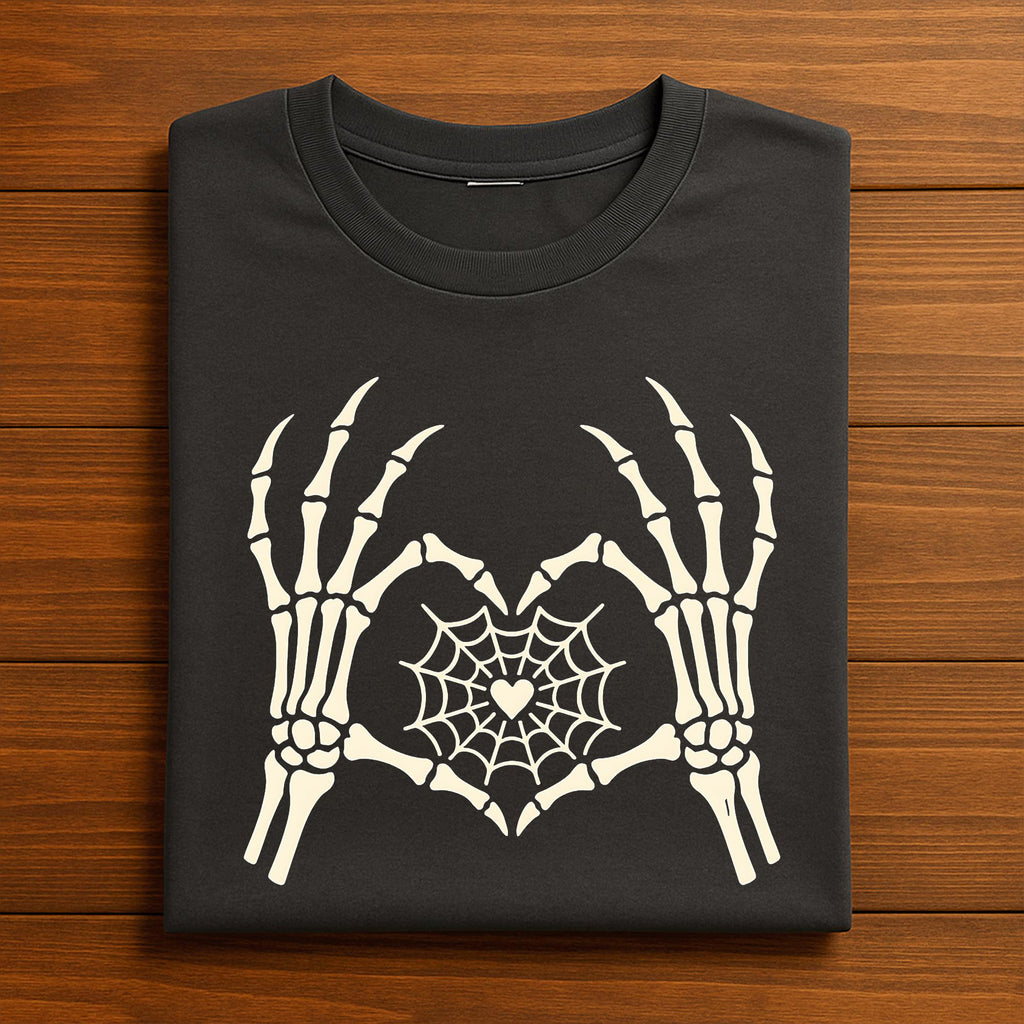 Couple Skeleton Hands Spiderweb Heart Shirt, Gothic Halloween Tee, Skeleton Love T-Shirt, Spooky Gothic Couple Shirt, Gift Valentine Shirt