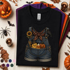 Cute Halloween Overalls Shirt, Pumpkin Candy Corn Chick Tee