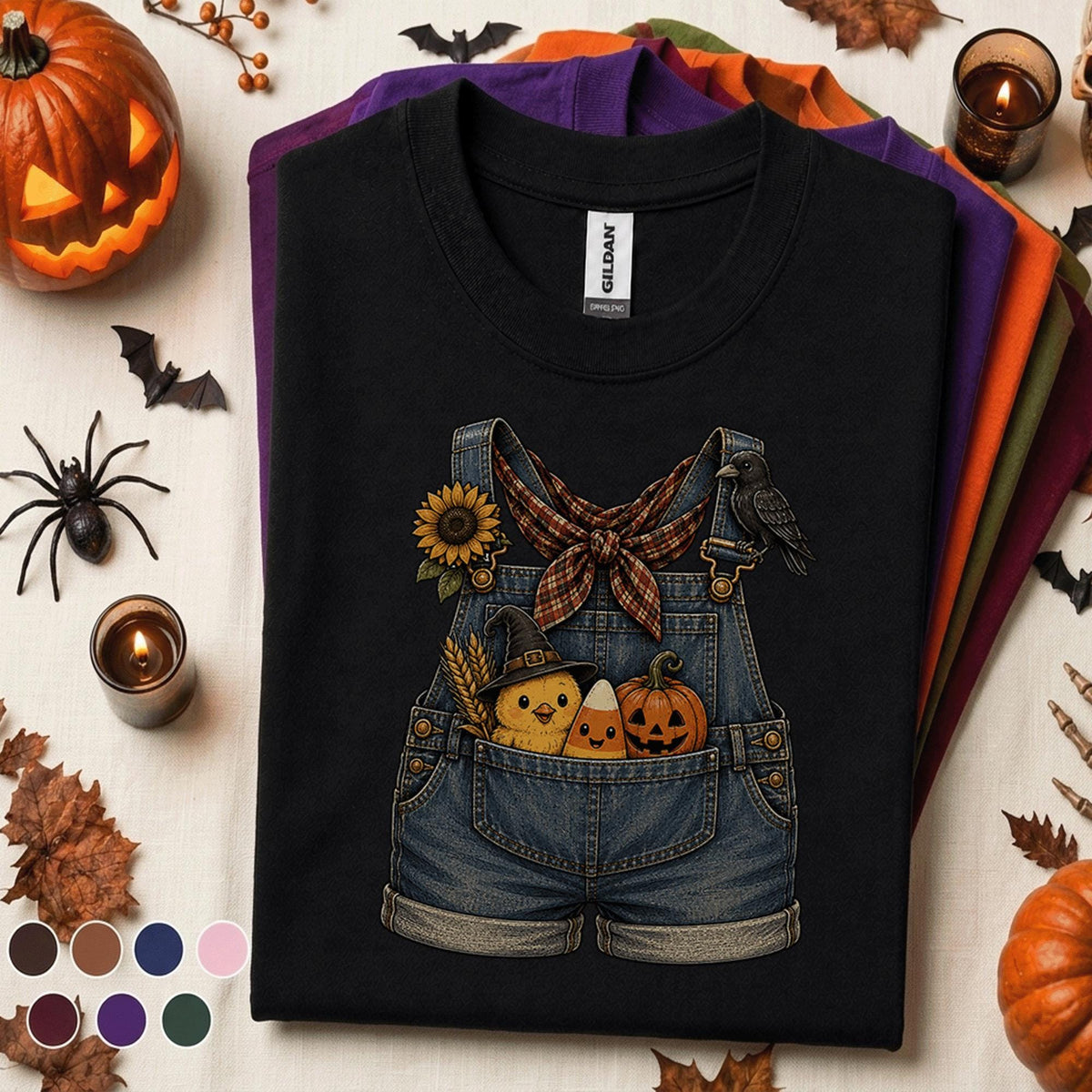 Cute Halloween Overalls Shirt, Pumpkin Candy Corn Chick Tee