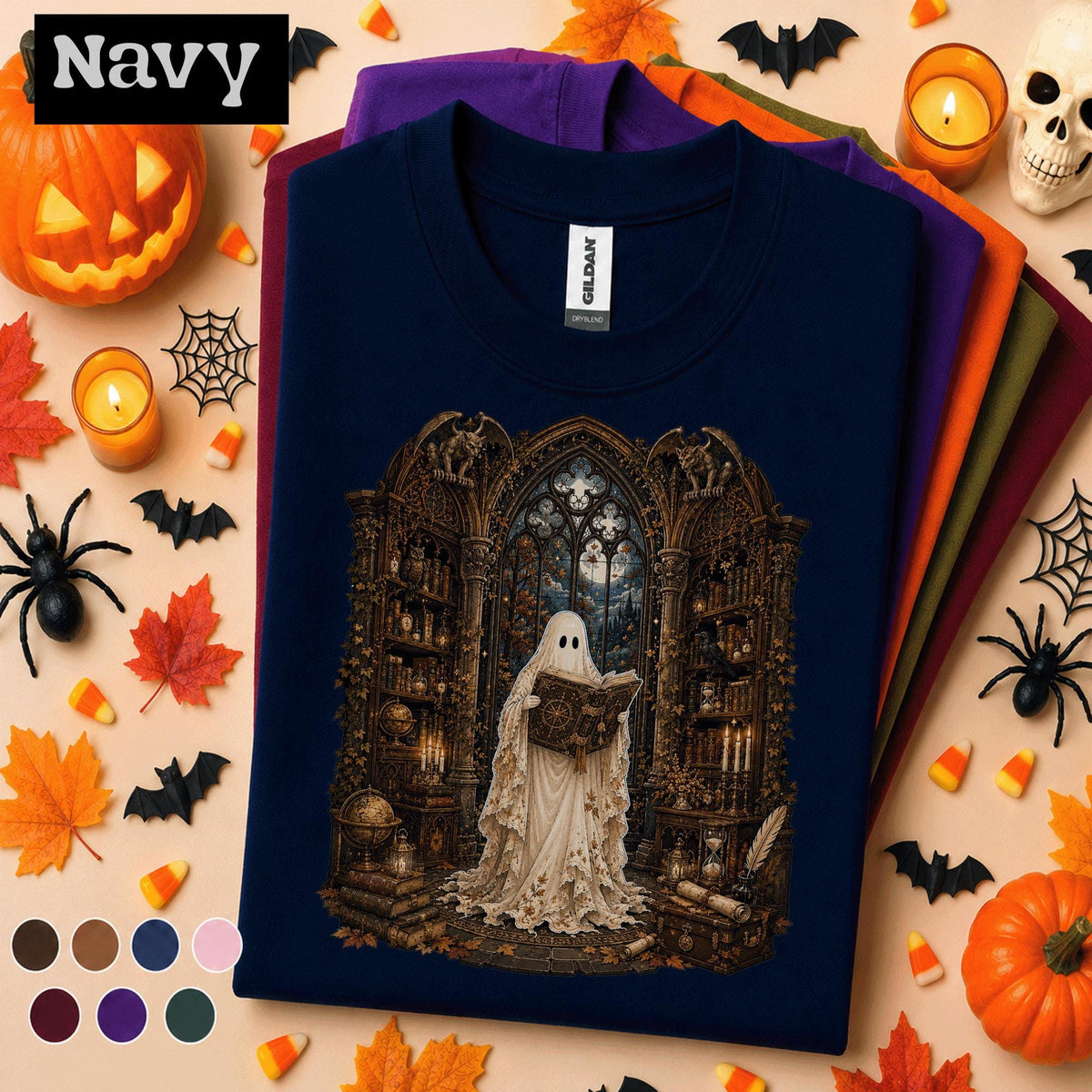 Ghost Library Halloween Shirt, Gothic Book Lover Tee, Spooky Reader Shirt, Haunted Library Gift, Dark Academia Ghost T Shirt, Fall Tee