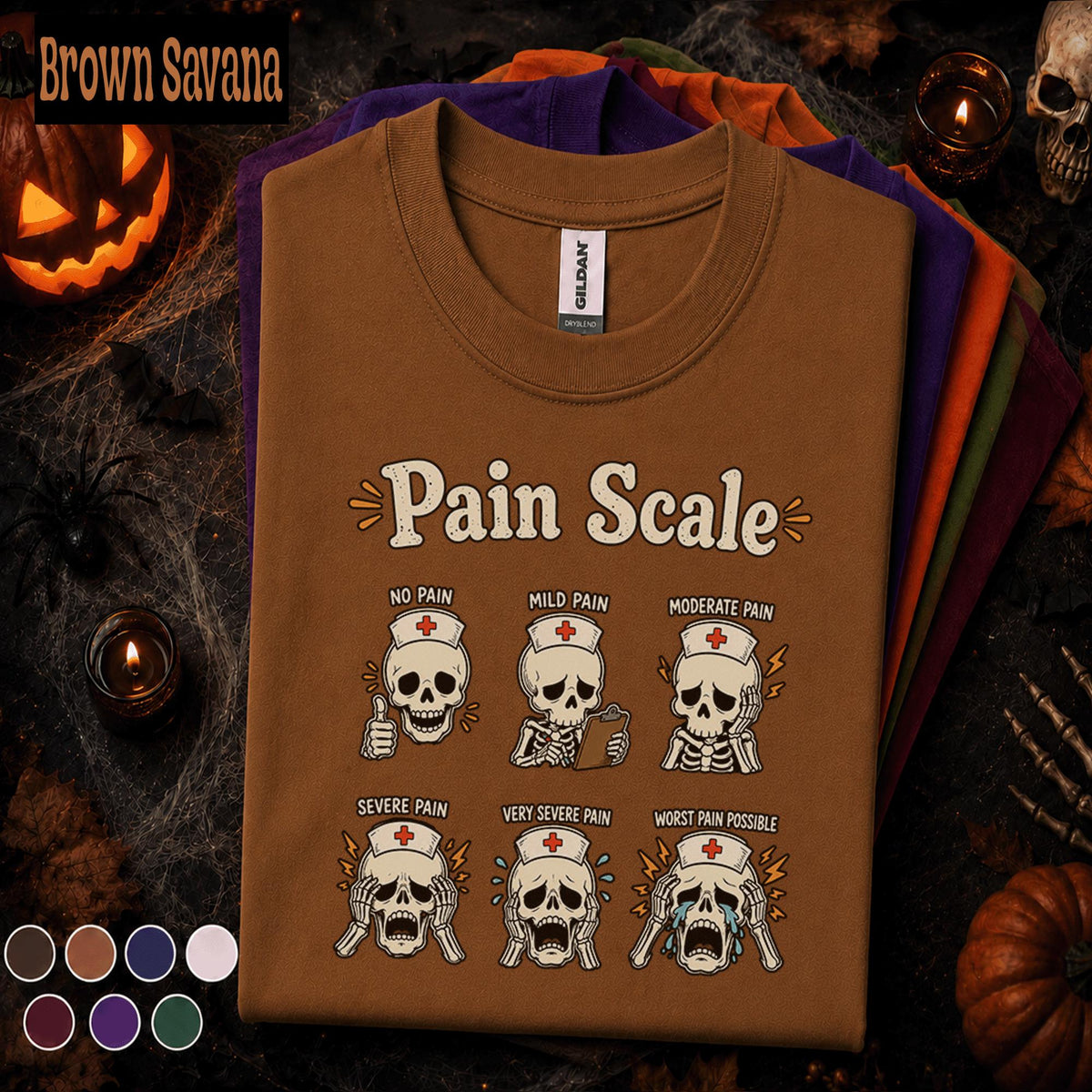 Nurse Pain Scale Halloween Shirt, Funny Skeleton Nurse Tee, Spooky Nursing Humor Gift, RN Medical Halloween T Shirt, Healthcare Worker Gift