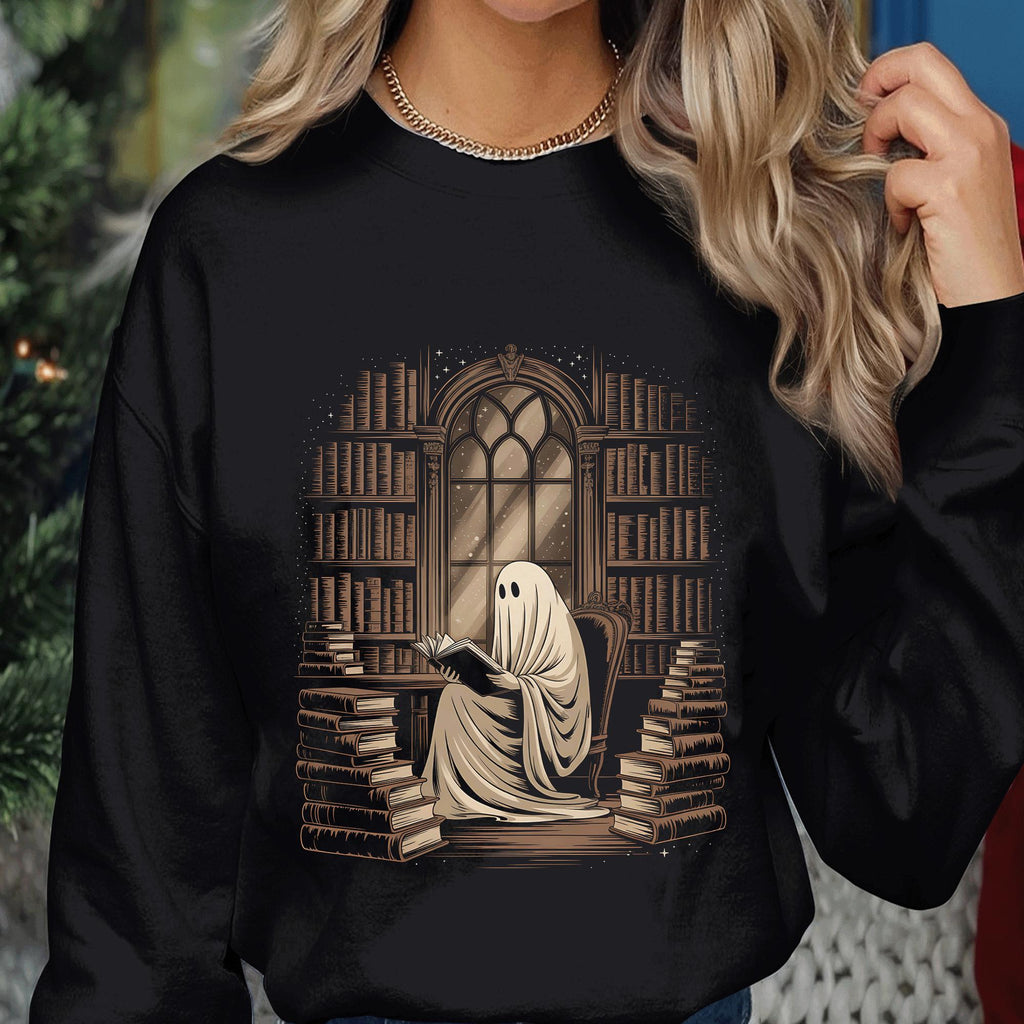Ghost Reading Books Shirt, Teacher Librarian Halloween Gift, Halloween Book Lover, Halloween School, library Halloween Teacher Sweatshirt