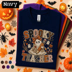 Spooky Teacher Halloween Shirt, Cute Ghost Teacher Tee, Retro Fall Classroom Shirt, Halloween Educator Gift, Pumpkin School Teacher Tee