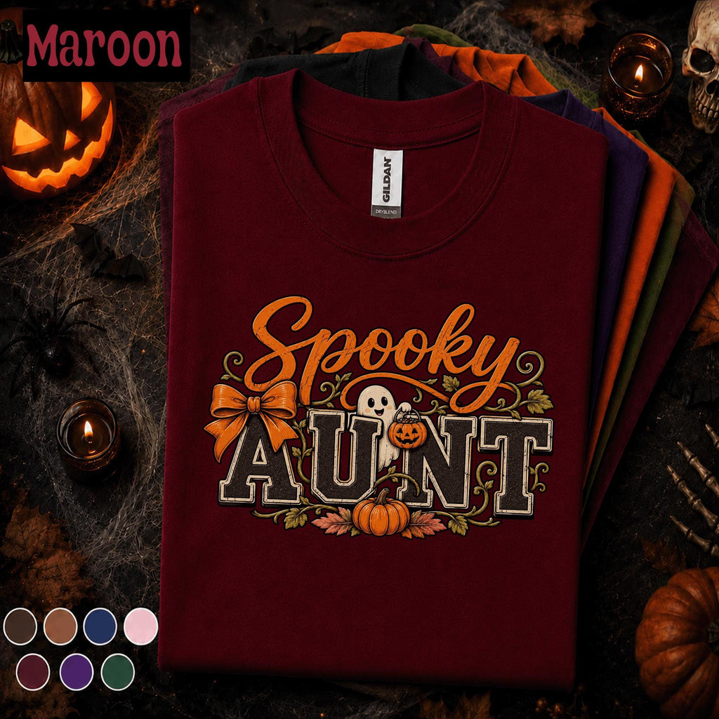 Spooky Aunt Halloween Shirt, Cute Ghost Pumpkin Tee, Retro Auntie Halloween Gift, Fall Spooky Season Shirt, Halloween Family Aunt Tee