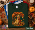 Golden Retriever Fall Shirt, Cozy Autumn Dog Tee, Golden Retriever Pumpkin Sweatshirt, Fall Leaves Scarf Puppy Shirt, Thanksgiving Pet Gift