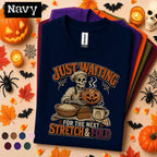 Funny Baker Halloween Shirt, Skeleton Baking Pumpkin Tee, Just Waiting for Next Stretch and Fold, Sourdough Baker Gift, Spooky Bread Tee