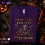 I Prefer Halloween Christmas Shirt, Skeleton Santa Spooky Holiday Tee, Funny Halloween Christmas T Shirt, Gothic Xmas Skeleton Gift Tee
