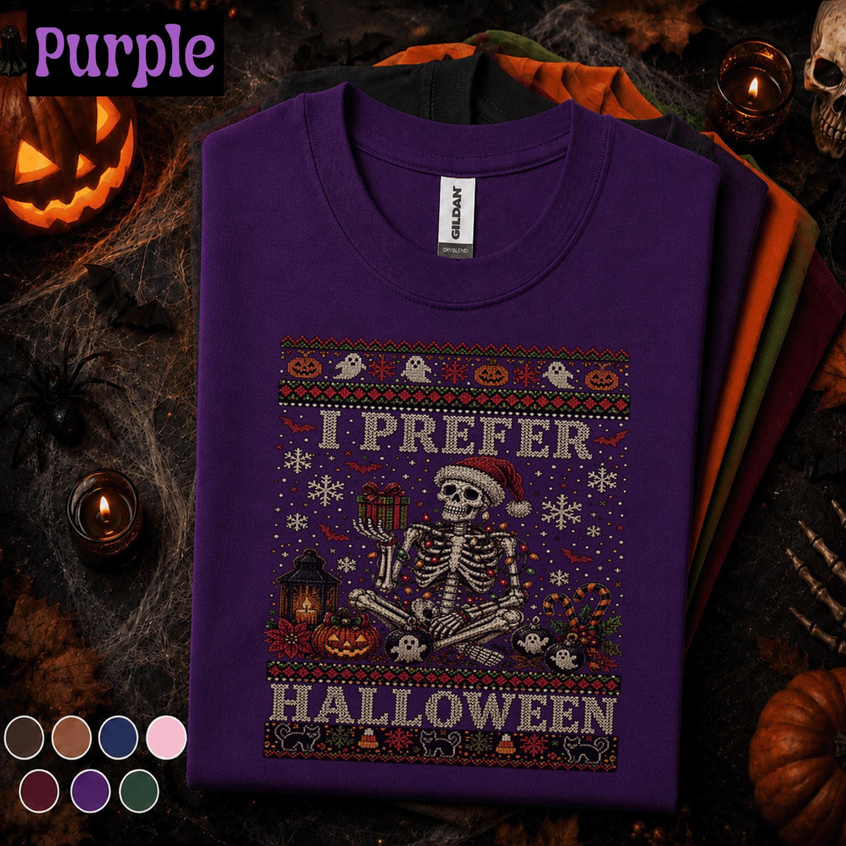 I Prefer Halloween Christmas Shirt, Skeleton Santa Spooky Holiday Tee, Funny Halloween Christmas T Shirt, Gothic Xmas Skeleton Gift Tee