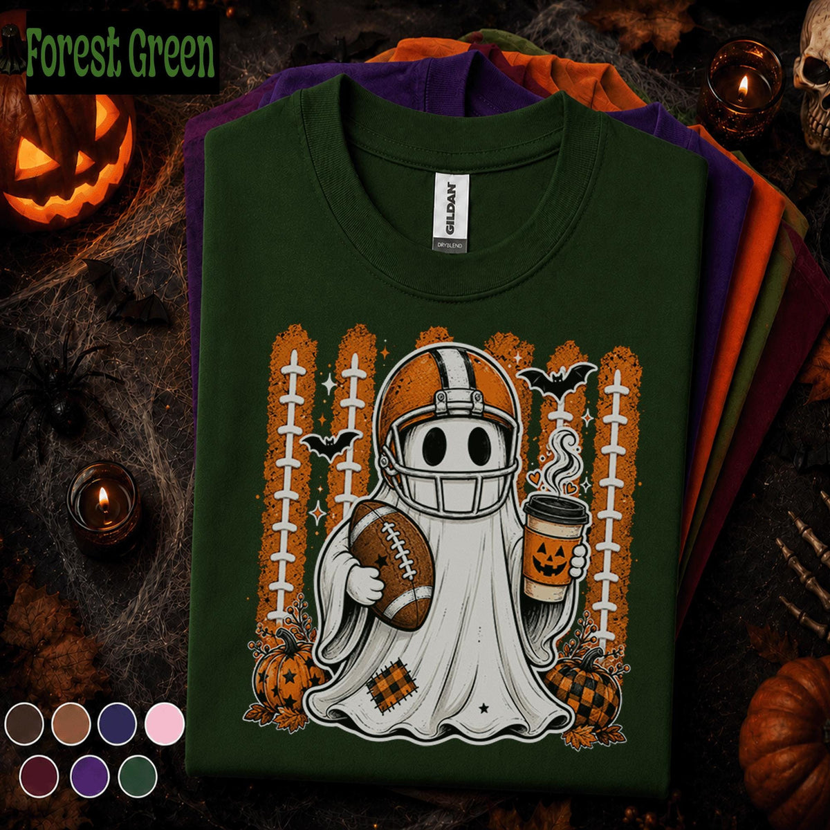 Halloween Football Shirt, Ghost Football Tee, Spooky Game Day Shirt, Pumpkin Coffee Fall Tee, Cute Football Season Gift for Fans