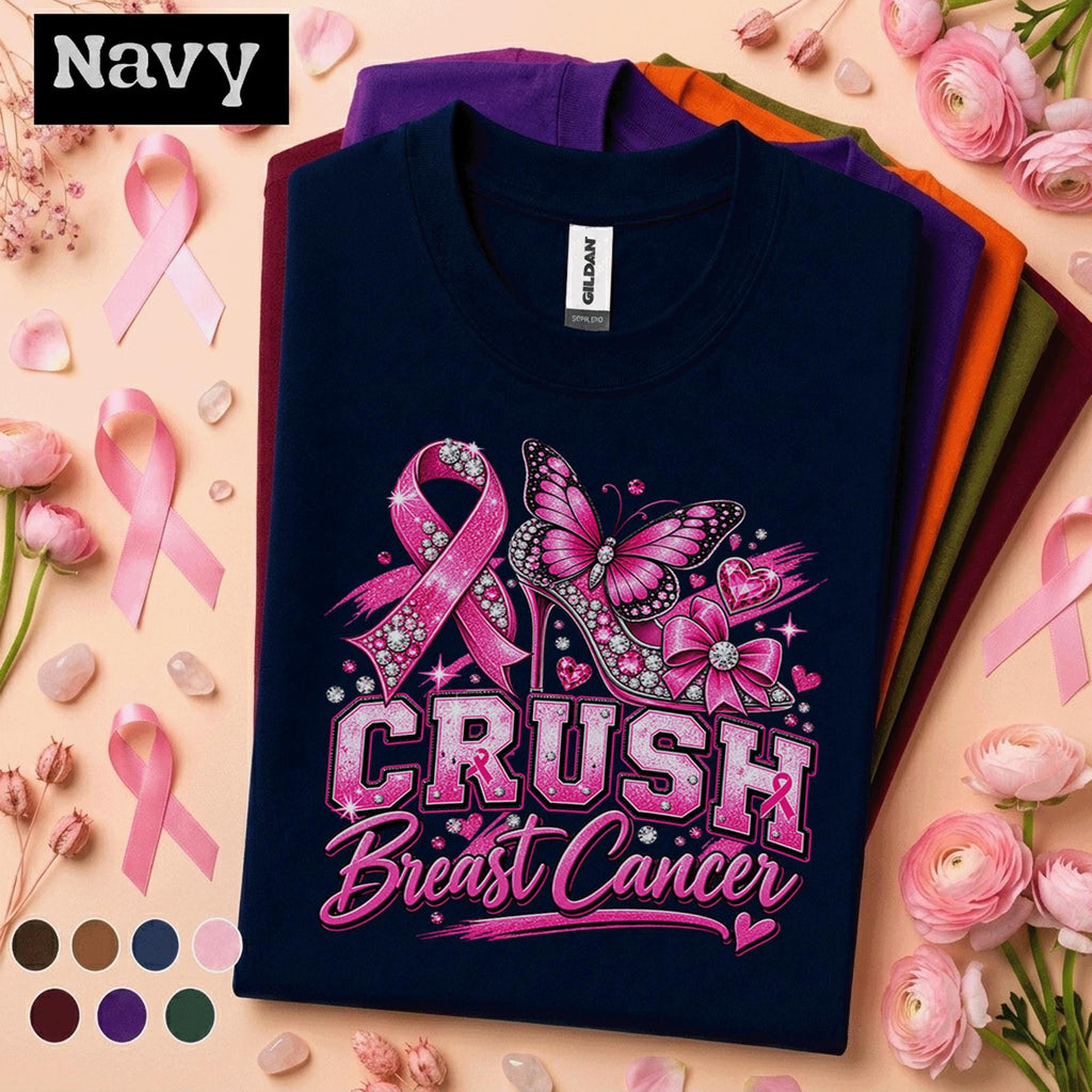 Breast Cancer Awareness Shirt, Crush Breast Cancer Tee, Pink Ribbon Butterfly Shirt, Pink October Fighter Survivor Support Gift for Women