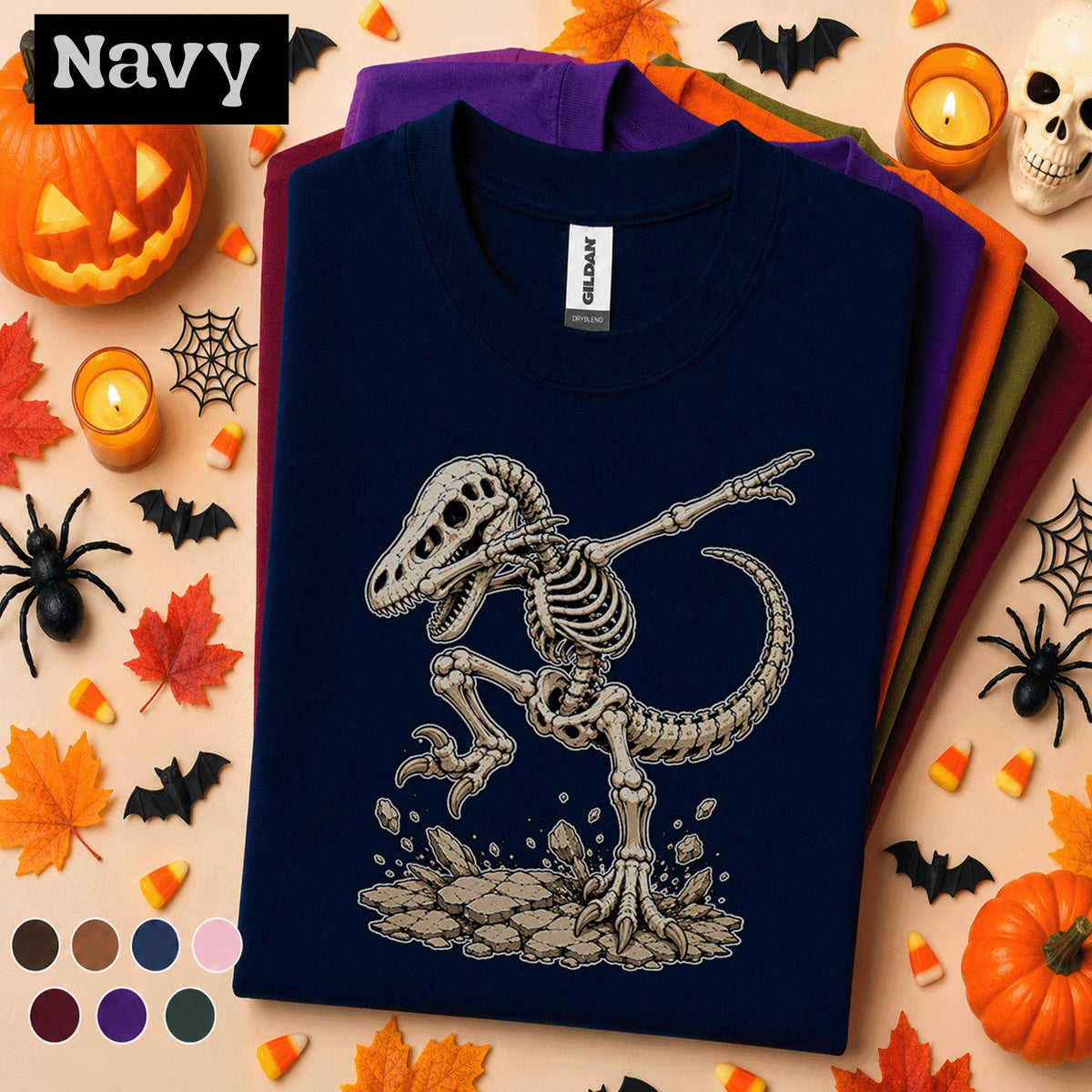 Dinosaur Skeleton Halloween Shirt, Dabbing T Rex Skeleton Tee, Funny Dino Top, Spooky Season Shirt, Paleontology Halloween Gift