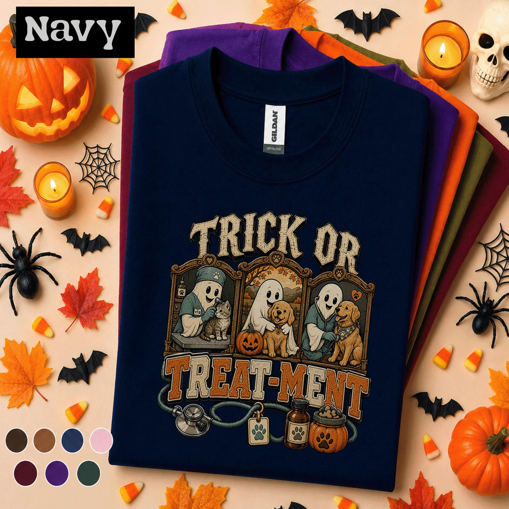Veterinary Halloween Shirt, Trick or Treatment Vet Tech Tee, Spooky Veterinarian Gift, Cute Ghost Animal Clinic Fall Veterinary T-Shirt