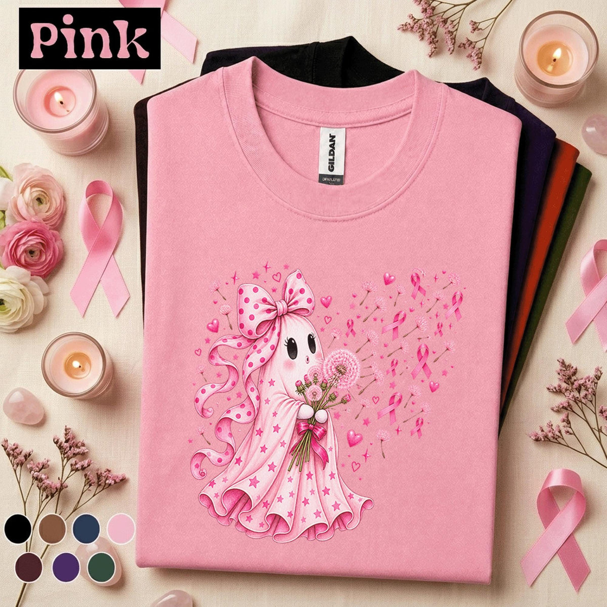 Breast Cancer Awareness Shirt, Pink Ribbon Ghost Tee, Cute Halloween Pink Out Shirt, October Awareness Spooky Season Gift for Women