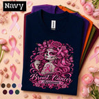 Breast Cancer Awareness Shirt, Pink Ribbon Sugar Skull Tee, Floral Butterfly Survivor Shirt, October Cancer Fighter Gift for Women Her