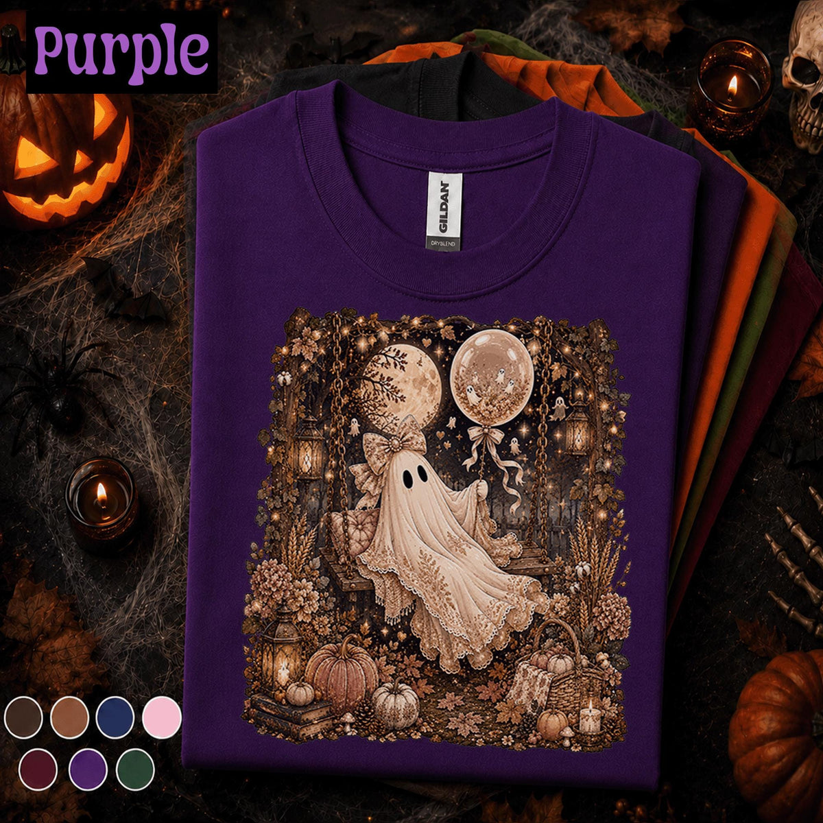 Cozy Ghost Halloween Shirt, Vintage Fall Ghost Tee, Cute Spooky Season Shirt, Pumpkin Moon Cottagecore Tee, Autumn Ghost Lover Gift