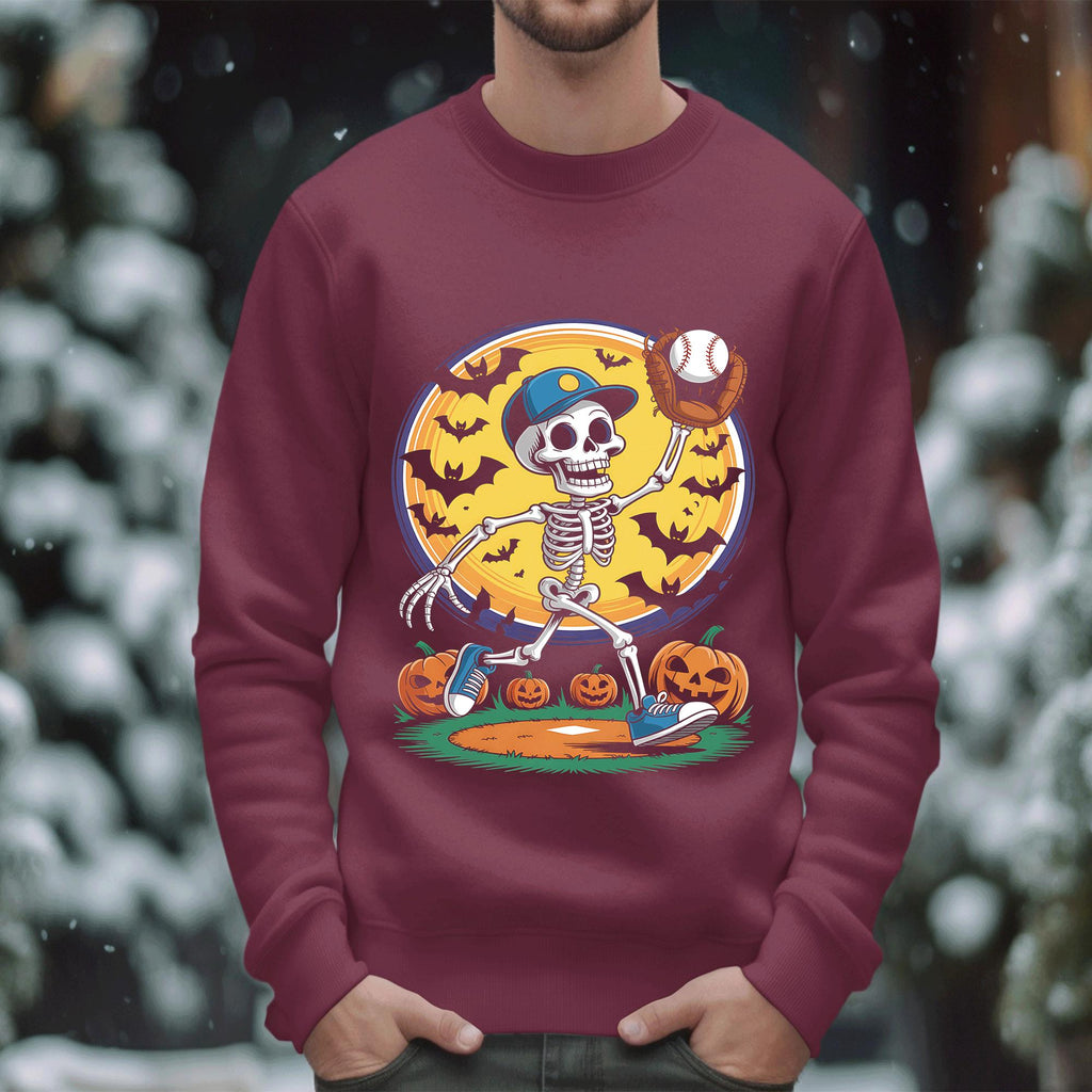Halloween Skeleton Pitcher Baseball Shirt, Ghost Baseball Sweatshirt, Game Day Shirt, Halloween Baseball Shirt, Spooky Sports Fan Baseball