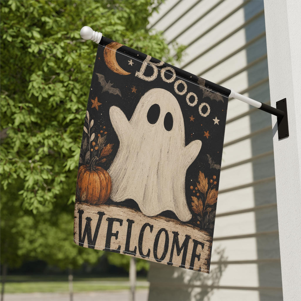 Ghost Halloween Garden Flag, Boo Welcome Yard Decor, Cute Spooky Pumpkin Bat Flag, Vintage Orange Black Autumn Outdoor Porch Decoration
