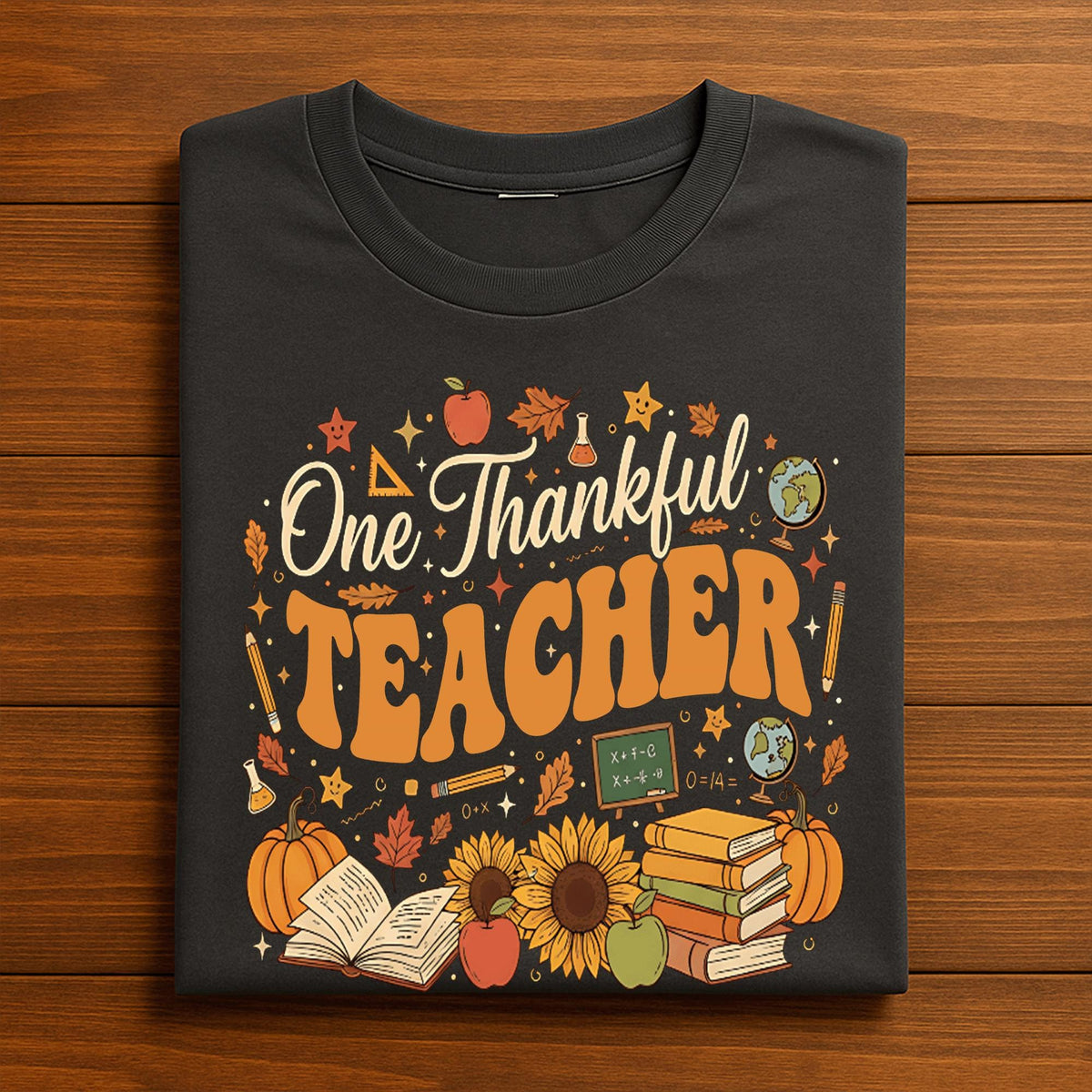 Fall Thankful Grateful Blessed Teacher Tee Autumn Thanksgiving Pumpkin Tee, One Thankful Teacher Shirt